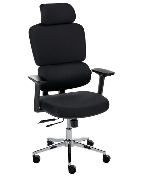 Office Chair Black Polyester Upholstery Adjustable Armrests and Headrest Sliding Seat Height Adjustment Swivel Base Tilting Backrest Beliani