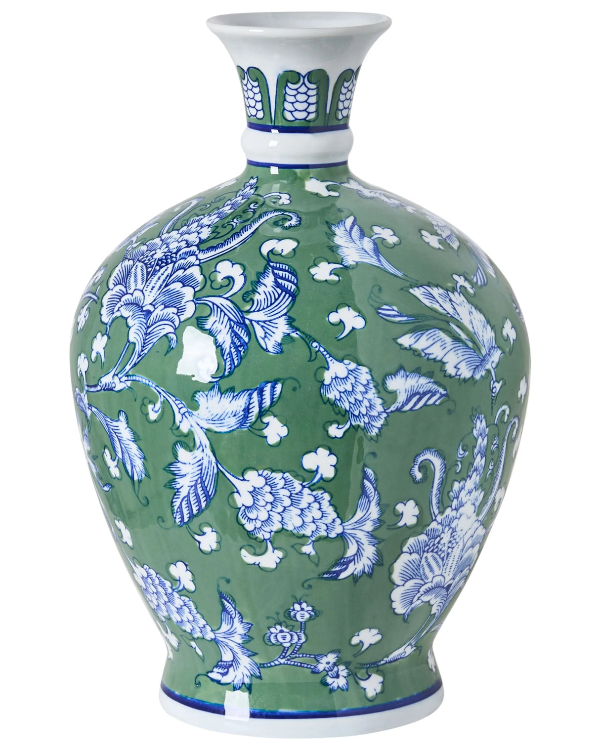 Flower Vase Green Porcelain Decorative Table Accessory Antique Vintage Beliani