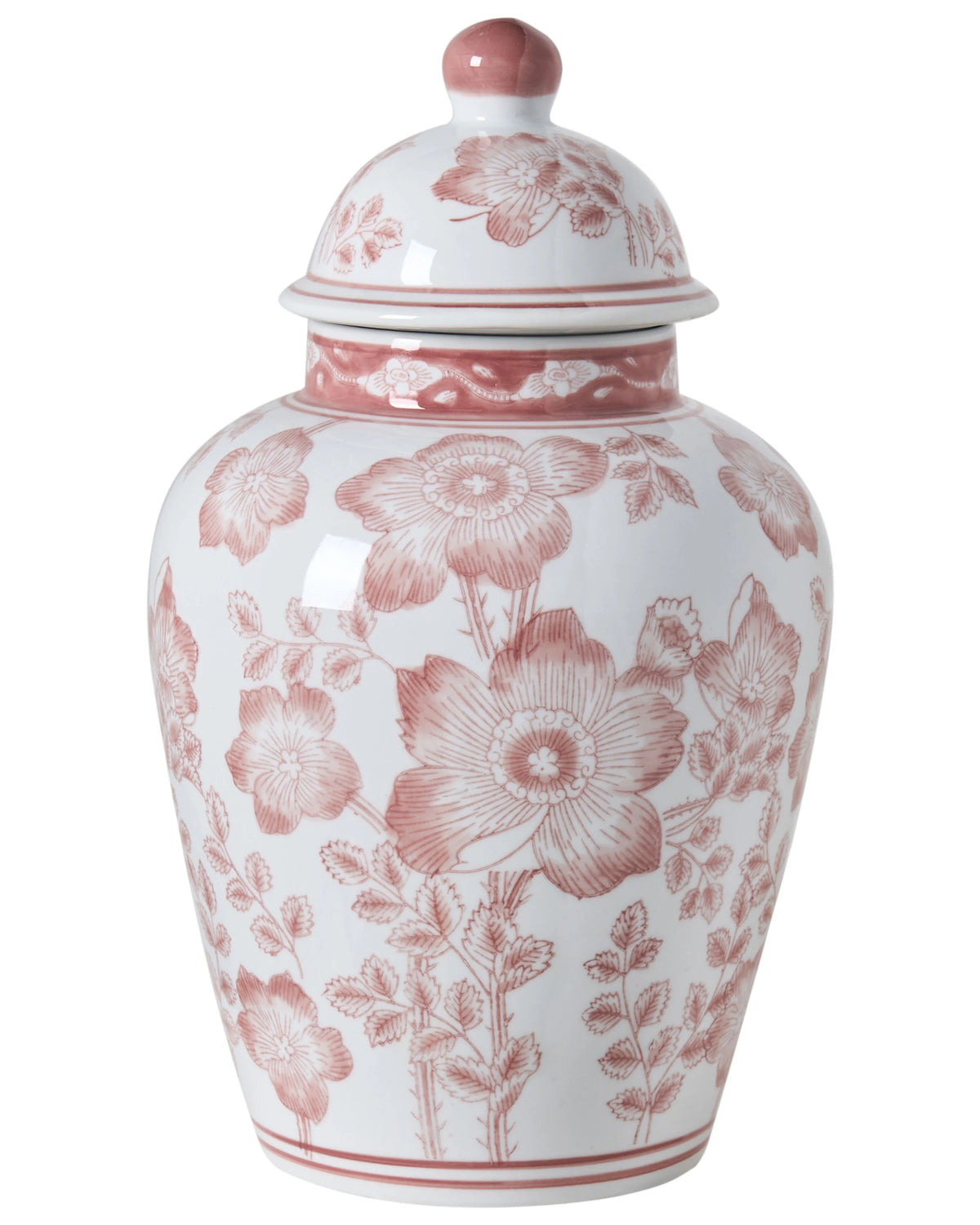 Flower Vase with Lid White and Red Lidded Ginger Jar Porcelain Decorative Table Accessory Antique Vintage Beliani