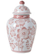 Flower Vase with Lid White and Red Lidded Ginger Jar Porcelain Decorative Table Accessory Antique Vintage Beliani