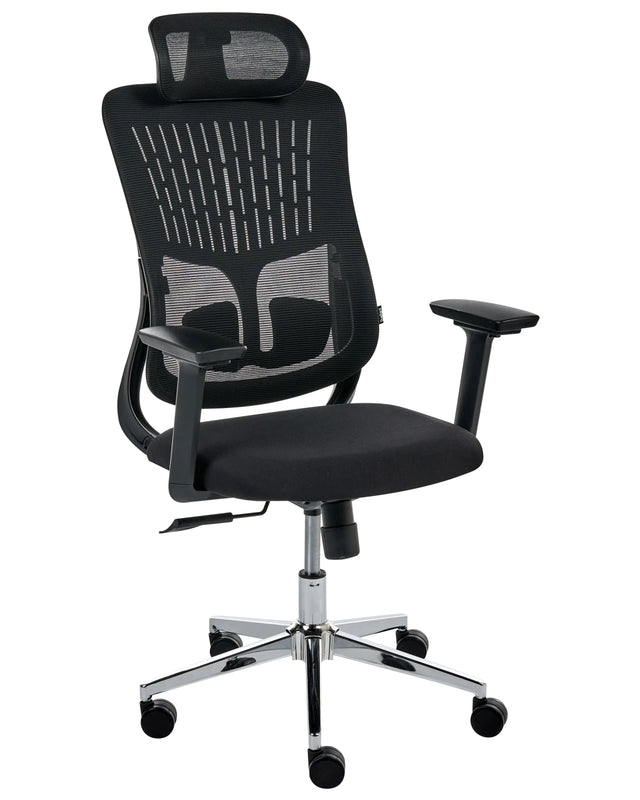 Office Chair Black Mesh Upholstery Adjustable Armrests and Headrest Seat Height Adjustment Swivel Base Tilting Backrest Beliani