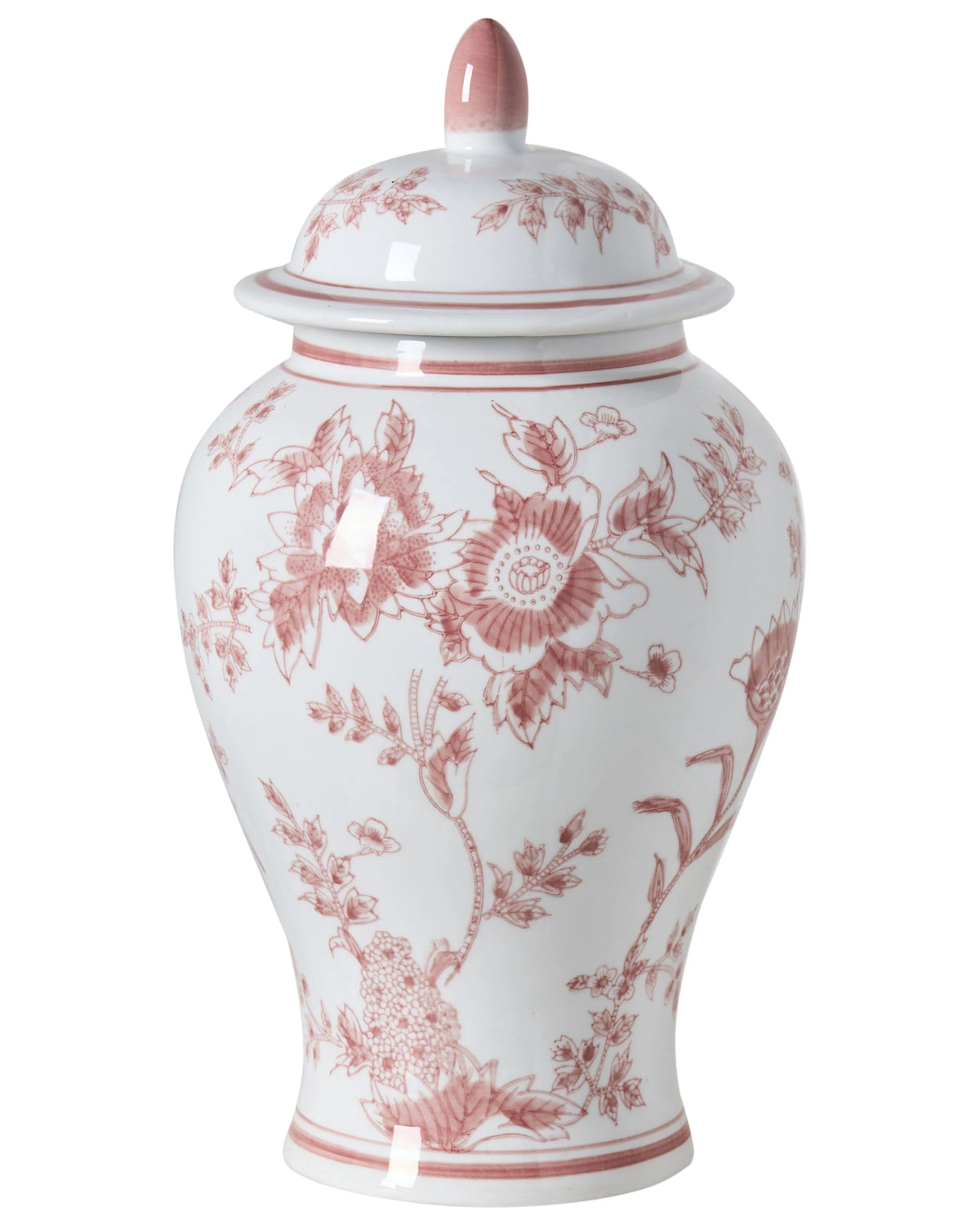 Flower Vase with Lid White and Red Lidded Ginger Jar Porcelain Decorative Table Accessory Antique Vintage Beliani
