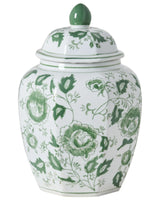 Flower Vase with Lid White and Green Lidded Ginger Jar Porcelain Decorative Table Accessory Antique Vintage Beliani