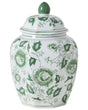 Flower Vase with Lid White and Green Lidded Ginger Jar Porcelain Decorative Table Accessory Antique Vintage Beliani