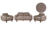 4 Seater Living Room Set Taupe Boucle Upholstery 2 Seater Sofa and 2 Armchairs Soft Modern Organic Low Curvilinear Beliani
