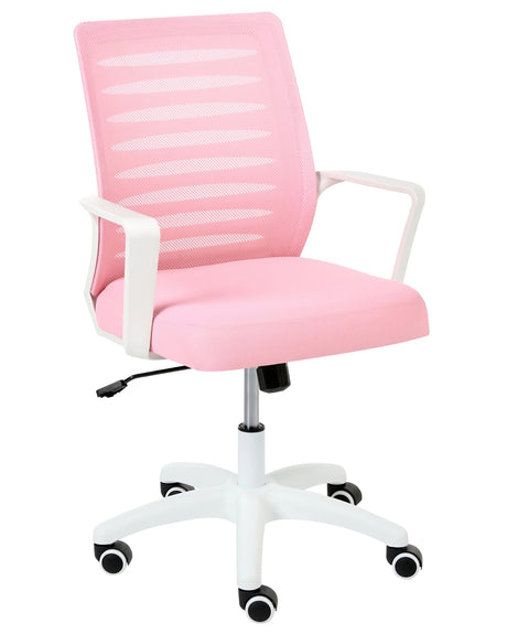 Office Chair Pink Mesh Fabric Upholstery Swivel Tilting Backrest Adjustable Height Home Office Beliani