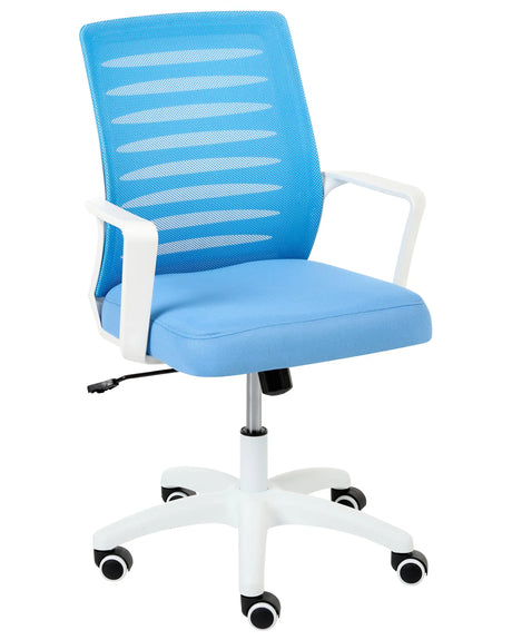Office Chair Blue Mesh Fabric Upholstery Swivel Tilting Backrest Adjustable Height Home Office Beliani
