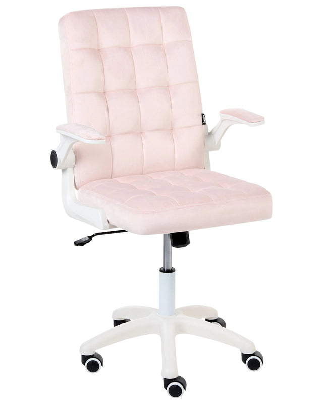 Office Chair Pastel Pink Velvet Upholstery Tilting Backrest Adjustable Armrest &amp; Height Swivel Home Office Beliani