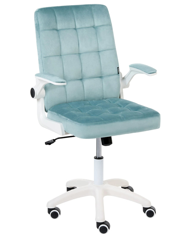 Office Chair Light Blue Velvet Upholstery Tilting Backrest Adjustable Armrest &amp; Height Swivel Home Office Beliani