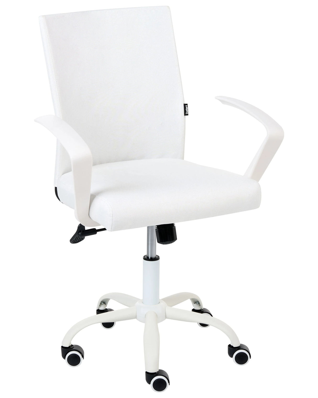 Office Chair White Fabric Upholstery Iron Legs Adjustable Height and Backrest Swivel Home Office Beliani