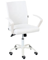 Office Chair White Fabric Upholstery Iron Legs Adjustable Height and Backrest Swivel Home Office Beliani