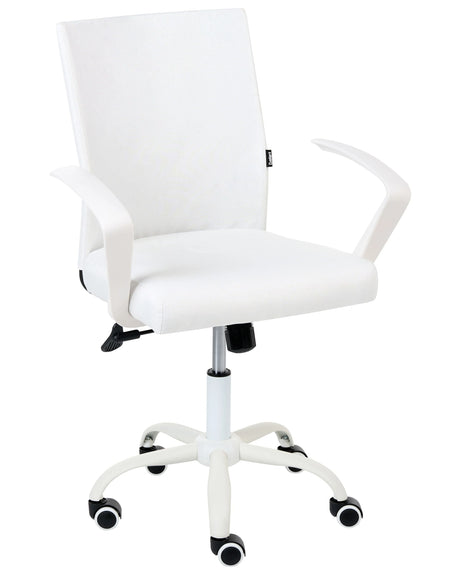 Office Chair White Fabric Upholstery Iron Legs Adjustable Height and Backrest Swivel Home Office Beliani