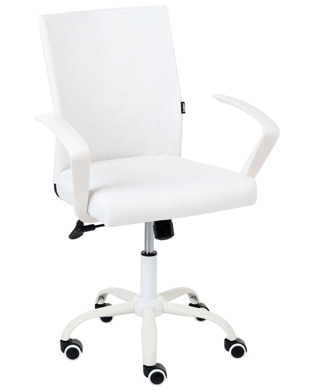 Office Chair White Fabric Upholstery Iron Legs Adjustable Height and Backrest Swivel Home Office Beliani