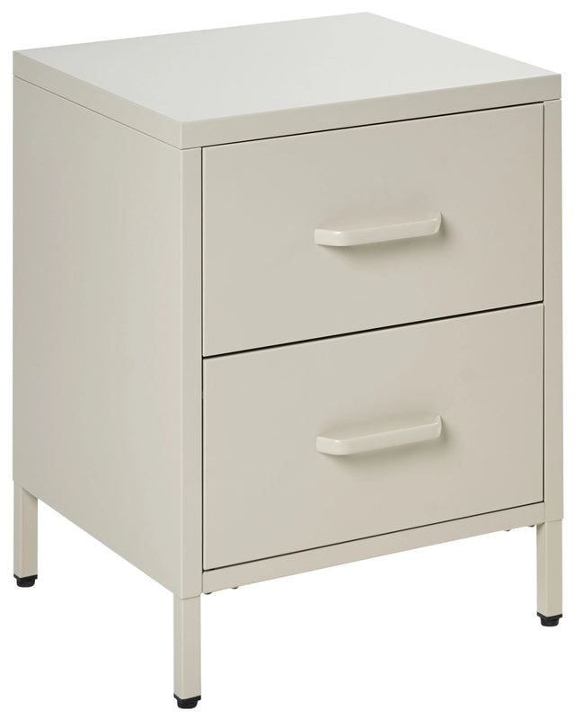 Bedside Table Beige Steel Nightstand Industrial Design 2 Drawers Bedroom Storage Furniture Beliani