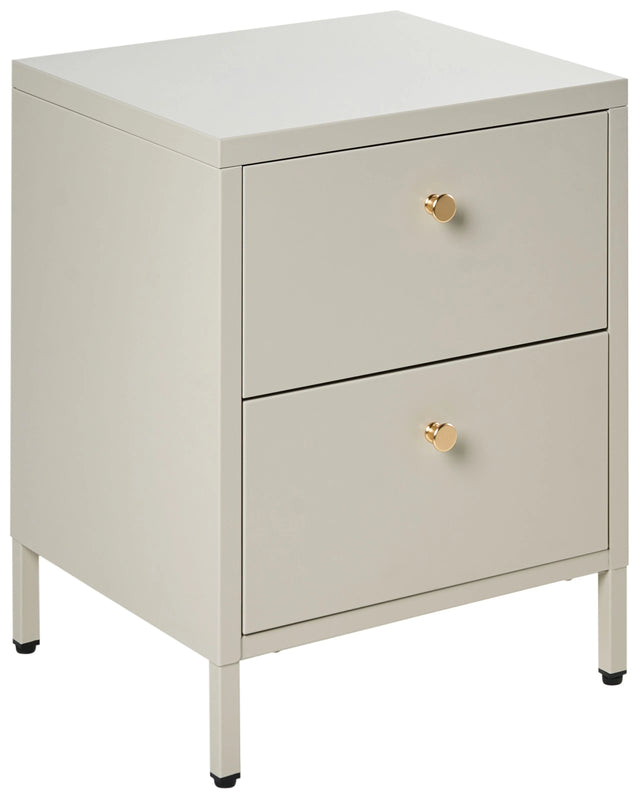Bedside Table Beige Steel Nightstand Industrial Design 2 Drawers Bedroom Storage Furniture Beliani