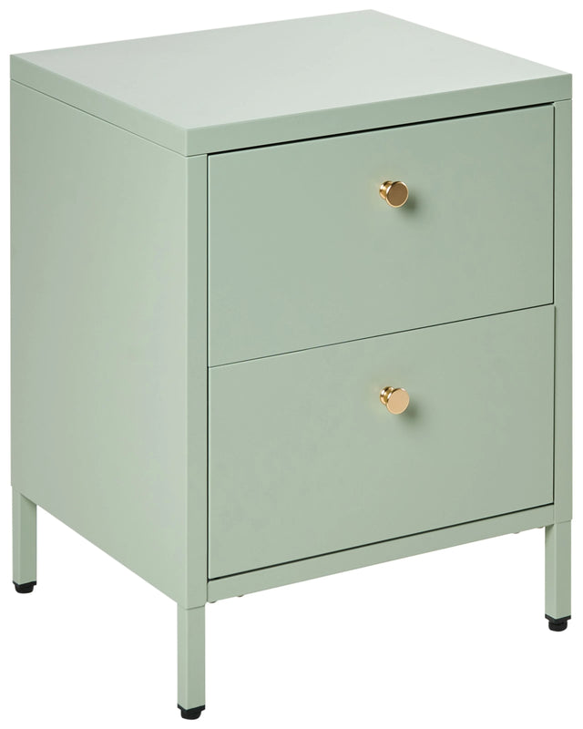 Bedside Table Mint Green Steel Nightstand Industrial Design 2 Drawers Bedroom Storage Furniture Beliani