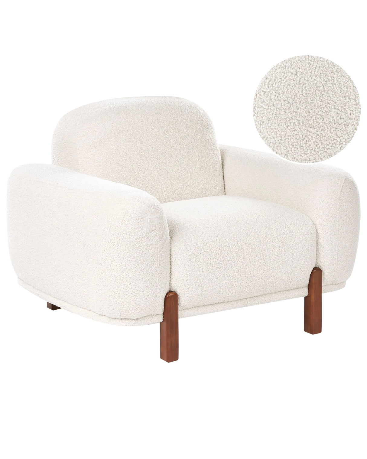 Armchaie White Boucle Upholstery Soft Modern Organic Low Curvilinear Beliani