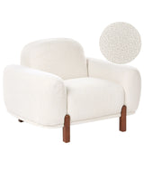 Armchaie White Boucle Upholstery Soft Modern Organic Low Curvilinear Beliani