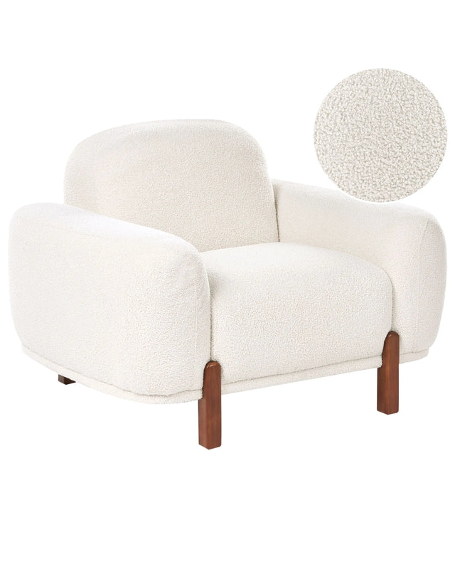 Armchaie White Boucle Upholstery Soft Modern Organic Low Curvilinear Beliani