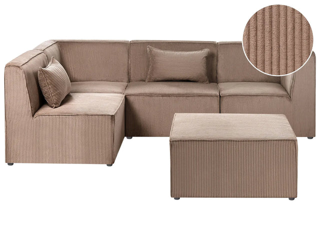 Modular Right Corner 4 Seater Sofa Sand Beige Corduroy with Ottoman 4 Seater Sectional Sofa Modern Design Beliani