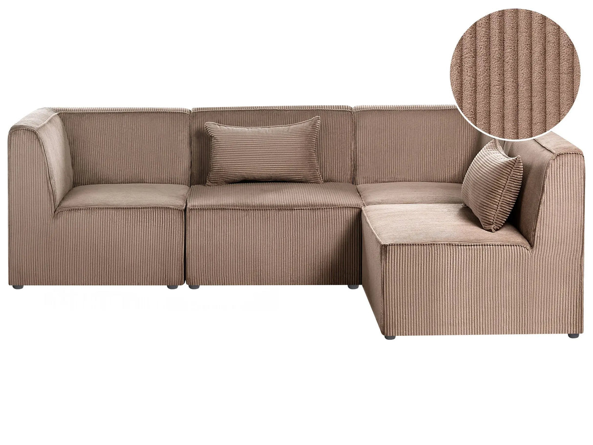 Modular Left Corner 4 Seater Sofa Sand Beige Corduroy 4 Seater Sectional Sofa Modern Design Beliani
