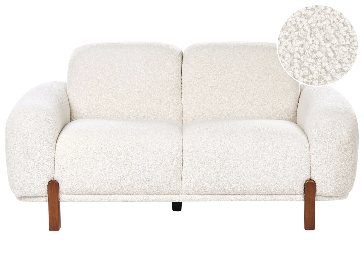 2 Seater Sofa  White Boucle Upholstery Soft Modern Organic Low Curvilinear Beliani