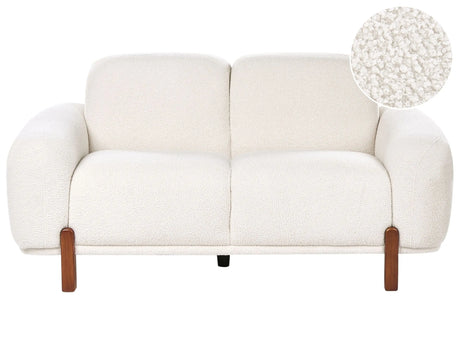 2 Seater Sofa  White Boucle Upholstery Soft Modern Organic Low Curvilinear Beliani