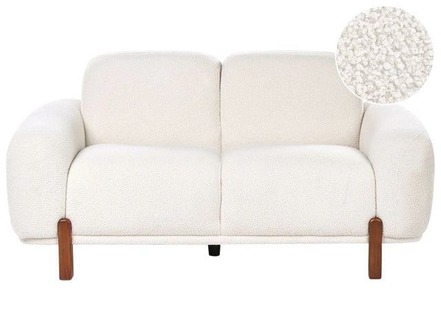2 Seater Sofa  White Boucle Upholstery Soft Modern Organic Low Curvilinear Beliani