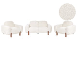4 Seater Living Room Set White Boucle Upholstery 2 Seater Sofa and 2 Armchairs Soft Modern Organic Low Curvilinear Beliani