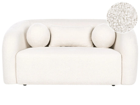 2 Seater Sofa  White Boucle Upholstery Soft Modern Organic Low Curvilinear Beliani
