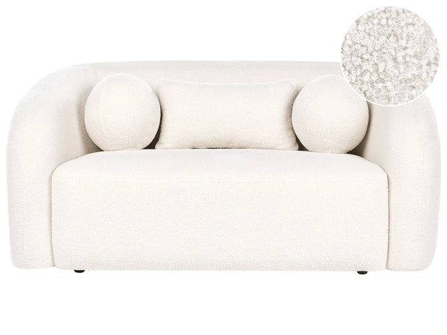 2 Seater Sofa  White Boucle Upholstery Soft Modern Organic Low Curvilinear Beliani