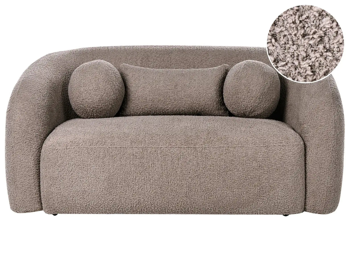 2 Seater Sofa Taupe Boucle Upholstery Soft Modern Organic Low Curvilinear Beliani