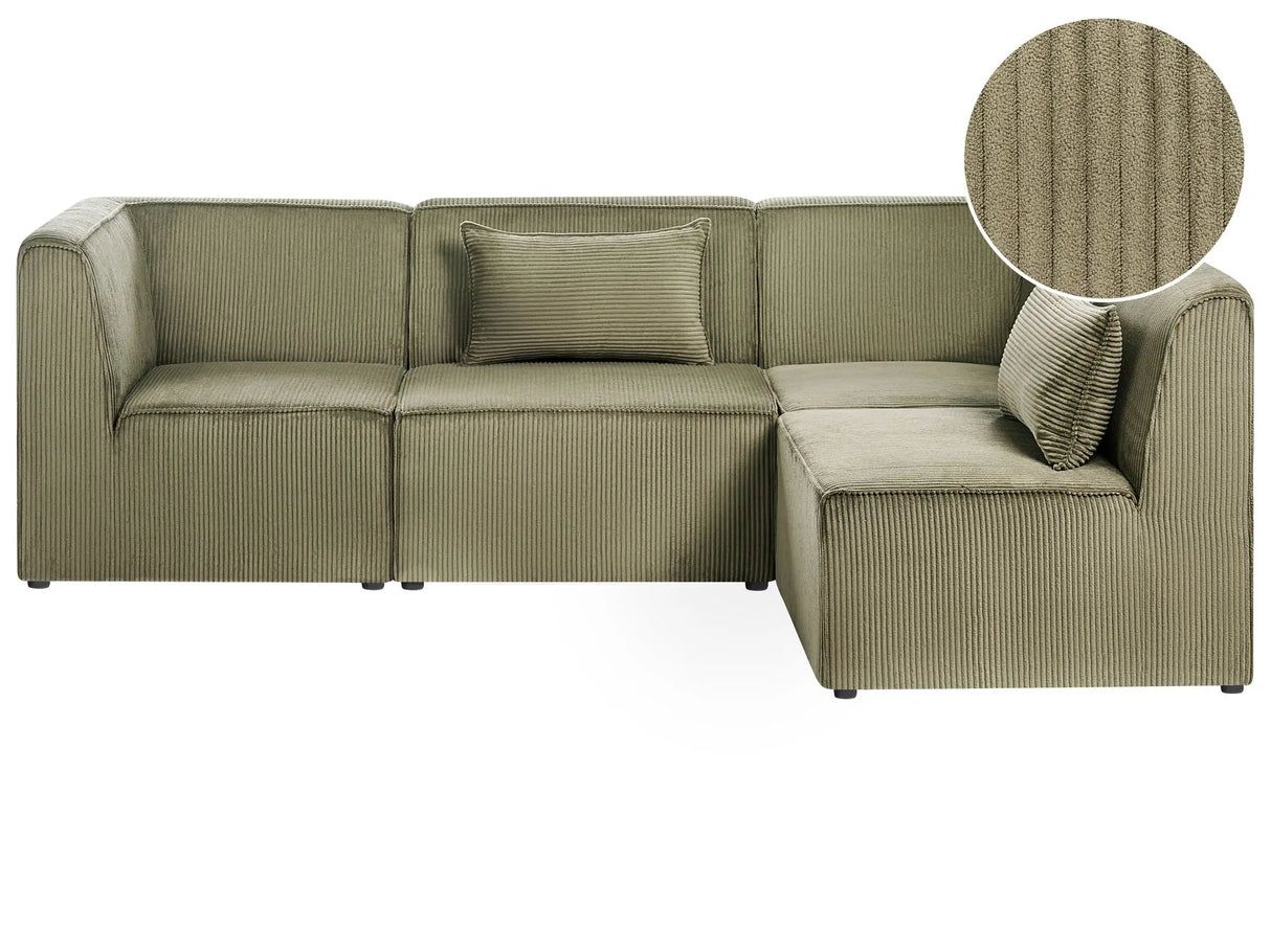 Modular Left Corner 4 Seater Sofa Green Corduroy 4 Seater Sectional Sofa Modern Design Beliani