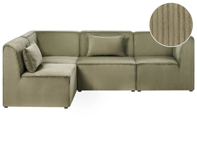 Modular Right Corner 4 Seater Sofa Green Corduroy 4 Seater Sectional Sofa Modern Design Beliani