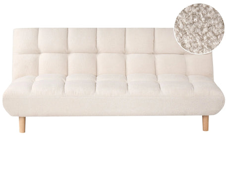 Sofa Bed Off-White Boucle Upholstery Wooden Legs 2 Seater Tufted Backrest Ouilted Seat Modern Design Armless Beliani