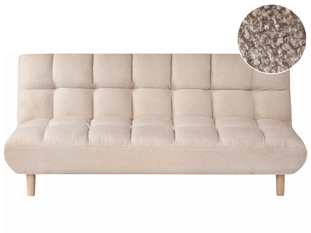 Sofa Bed Beige Boucle Upholstery Wooden Legs 2 Seater Tufted Backrest Ouilted Seat Modern Design Armless Beliani