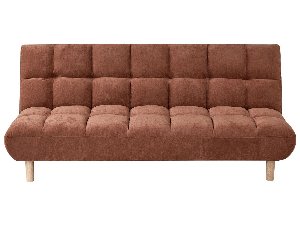 Sofa Bed Golden Brown Fabric Upholstery Wooden Legs 2 Seater Tufted Backrest Ouilted Seat Modern Design Armless Beliani