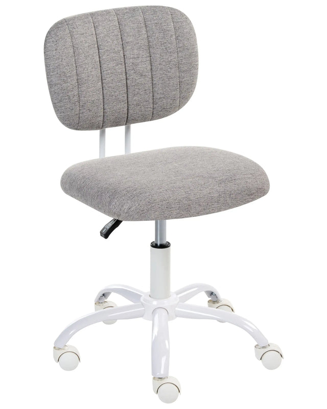 Desk Chair Light Grey Fabric Upholstery Iron Frame Swivel Adjustable Height Armless Home Office Kids Room Beliani