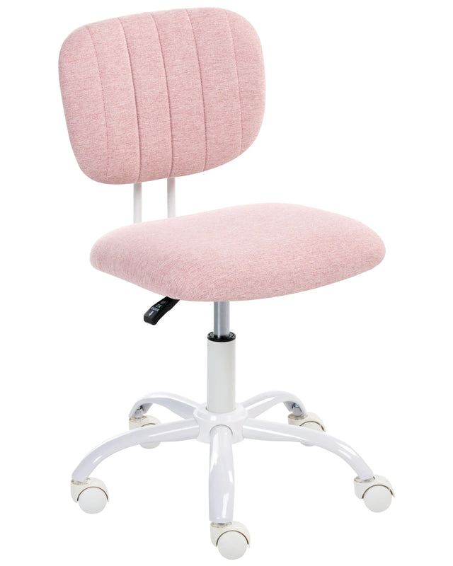 Desk Chair Pink Fabric Upholstery Iron Frame Swivel Adjustable Height Armless Home Office Kids Room Beliani