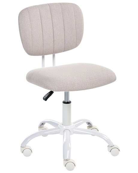 Desk Chair Light Beige Fabric Upholstery Iron Frame Swivel Adjustable Height Armless Home Office Kids Room Beliani