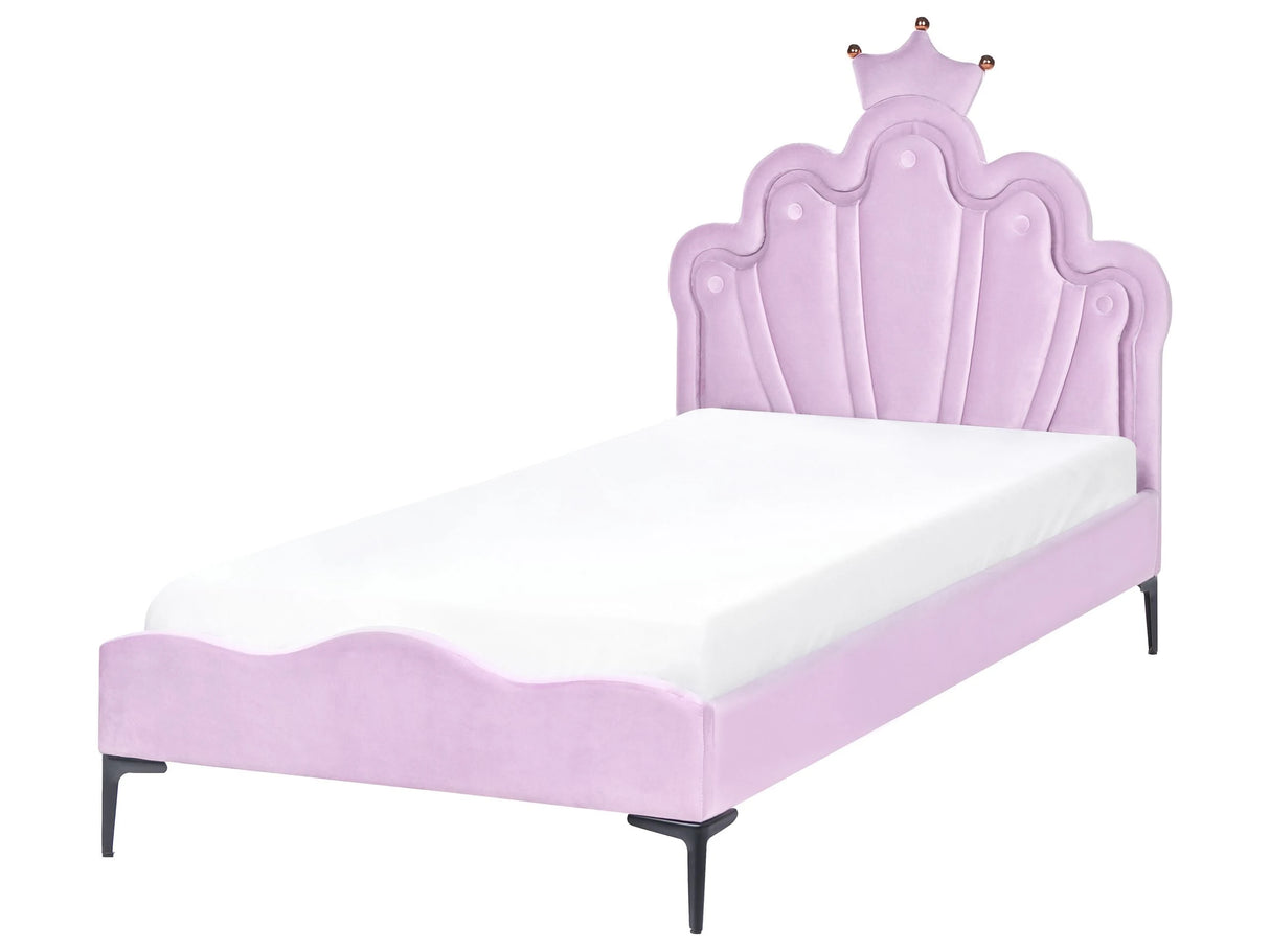 Bed Violet Velvet Upholstered Frame Headrest with LED Light 3ft EU Single Size Bedroom Kids Room Modern Traditional Beliani