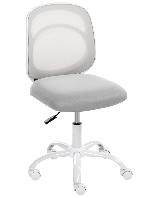 Desk Chair Light Grey Fabric Upholstery Iron Base Swivel Adjustable Height Armless Home Office Kids Room Beliani