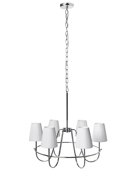 6-Light Pendant Chandelier Silver Metal Base Fabric Shades Traditional Style Living Room Dining Room Beliani