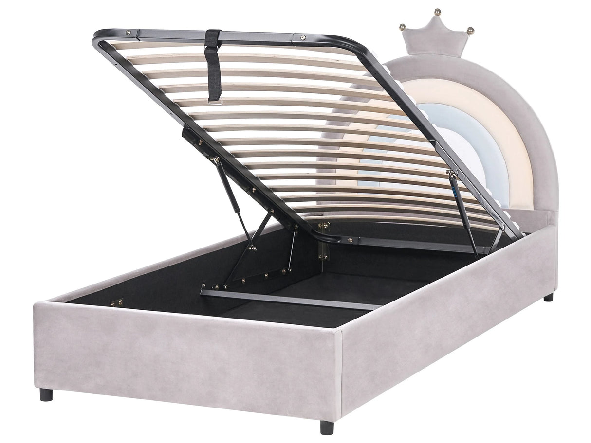 Bed Grey Velvet Upholstered Frame Headrest 3ft EU Single Size Bedroom with Storage Kids Room Modern Traditional Beliani