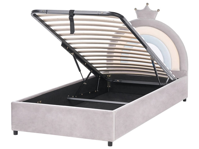 Bed Grey Velvet Upholstered Frame Headrest 3ft EU Single Size Bedroom with Storage Kids Room Modern Traditional Beliani