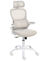 Office Chair Beige Mesh Upholstery Iron Base Swivel Adjustable Height Headrest and Padded Armrests Tilting Backrest with Lock Mechanism Home Office Modern Beliani