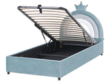 Bed Blue Velvet Upholstered Frame Headrest 3ft EU Single Size Bedroom with Storage Kids Room Modern Traditional Beliani