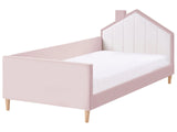 Bed Pink and White Velvet Upholstered Frame Headrest 3ft EU Single Size Bedroom Kids Room Modern Traditional Beliani