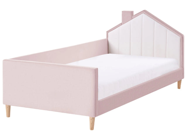 Bed Pink and White Velvet Upholstered Frame Headrest 3ft EU Single Size Bedroom Kids Room Modern Traditional Beliani