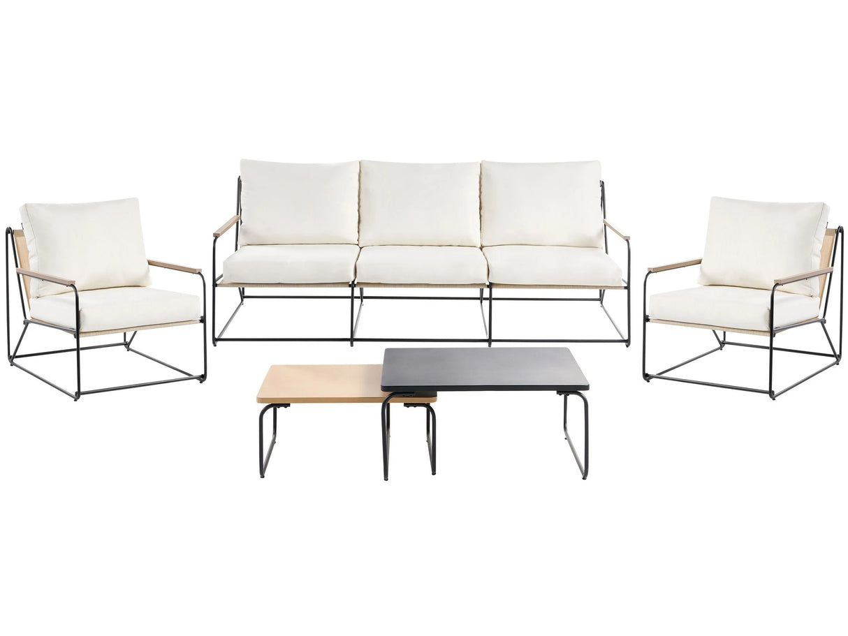 Garden Sofa Set Black and Beige Steel Powder Coated 5 Seater with Armchairs Cushions Two Coffee Tables Modern Design Outdoor Conversation Set Beliani